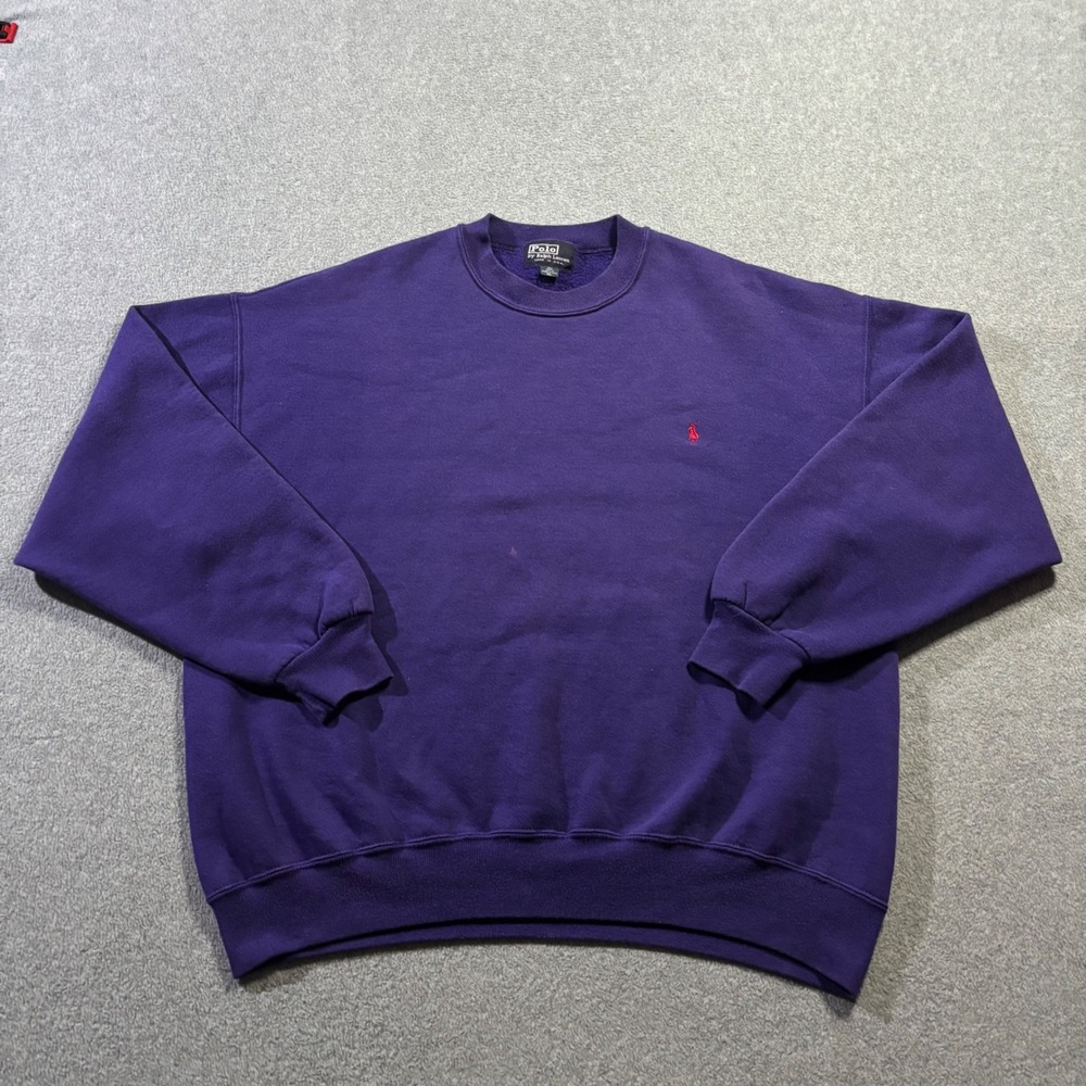 Vintage Polo Ralph Lauren Sweatshirt Mens XL Purple Made in USA Crewneck Pony